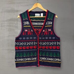 Vintage Ashley Hand Knit Retro Teacher School 80s Cardigan RARE Sweater XL